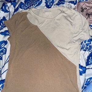 Two-Tone Beige and Cream Women's Top